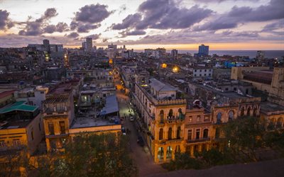 Havana, sunset, cityscapes, old buildings, Cuba