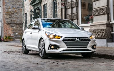 Hyundai Accent Hatchback, 4k, 2018 cars, 5-Door, white Accent, koream cars, new Accent, Hyundai