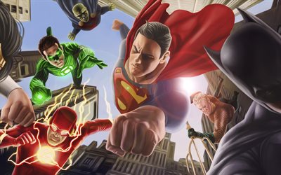 4k, Batman, SuperMan, Flash, superh&#233;roes, DC Comics, la Liga de la Justicia
