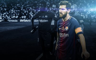 Messi, fan sanat, 4k, FC Barcelona, futbol yıldızları, UEFA Şampiyonlar Ligi, İspanya, Barca, Lionel Messi, Barcelona, Leo Messi