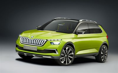 Skoda Vision X, 2018, exterior, 4k, crossover concepts, new cars, bright green crossover Vision X, Czech cars, Skoda
