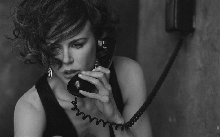 Nicole Kidman, actrice Australienne, photographie, robe noire, femme au t&#233;l&#233;phone, belle femme, star d&#39;Hollywood, Nicole Mary Kidman