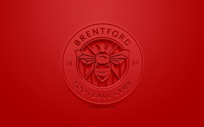 Brentford FC, kreativa 3D-logotyp, r&#246;d bakgrund, 3d-emblem, Engelska football club, EFL Championship, Brentford, England, F&#246;renade Kungariket, Engelska Football League Championship, 3d-konst, fotboll, 3d-logotyp