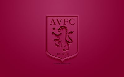 Aston Villa FC, luova 3D logo, violetti tausta, 3d-tunnus, Englannin football club, EFL-Mestaruuden, Birmingham, Englanti, Yhdistynyt Kuningaskunta, Englannin Football League Championship, 3d art, jalkapallo, 3d logo