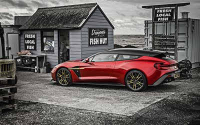 2019, el Aston Martin Vanquish Zagato, Shooting Brake, 4k, rojo supercar, rojo coup&#233; deportivo, el ajuste de Vanquish, rojo nuevo Vanquish, Brit&#225;nico de autos deportivos de lujo Aston Martin