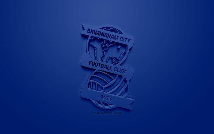 Birmingham City FC, creative 3D logo, blue background, 3d emblem, English football club, EFL Championship, Birmingham, England, United Kingdom, English Football League Championship, 3d art, football, 3d logo