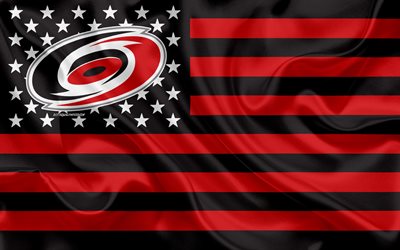 Carolina Kasırgalar, Amerikan hokey kul&#252;b&#252;, yaratıcı Amerikan bayrağı, kırmızı siyah bayrak, NHL, Raleigh, Kuzey Carolina, ABD, amblem, ipek bayrak, Ulusal Hokey Ligi, hokey