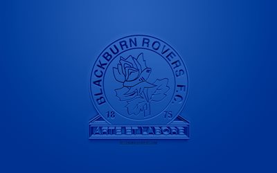 Blackburn Rovers FC, creative 3D logo, blue background, 3d emblem, English football club, EFL Championship, Blackburn, England, United Kingdom, English Football League Championship, 3d art, football, 3d logo
