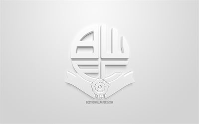 Bolton Wanderers FC, yaratıcı 3D logo, beyaz arka plan, 3d amblemi, İngiliz Futbol Kul&#252;b&#252;, HAZIRLIK Championship, Bolton, İngiltere, İNGİLTERE, İngiltere Futbol Ligi Şampiyonası, 3d sanat, futbol, 3d logo