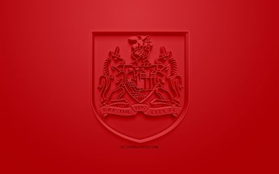Bristol City FC, creativo logo en 3D, fondo rojo, 3d emblema, el club de f&#250;tbol ingl&#233;s, de ingl&#233;s como lengua extranjera Campeonato, Bristol, Inglaterra, Reino Unido, la Liga inglesa de Futbol de Campeonato, 3d, arte, f&#250;tbol, logo en 3