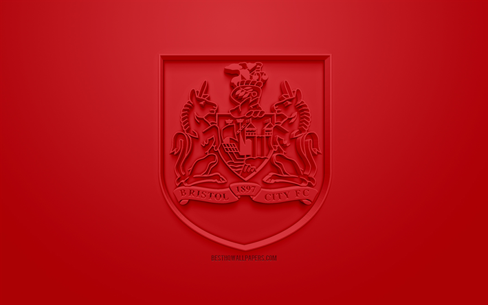 Bristol City FC, creative 3D logo, red background, 3d emblem, English football club, EFL Championship, Bristol, England, United Kingdom, English Football League Championship, 3d art, football, 3d logo