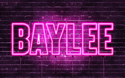 Baylee, 4k, wallpapers with names, female names, Baylee name, purple neon lights, horizontal text, picture with Baylee name