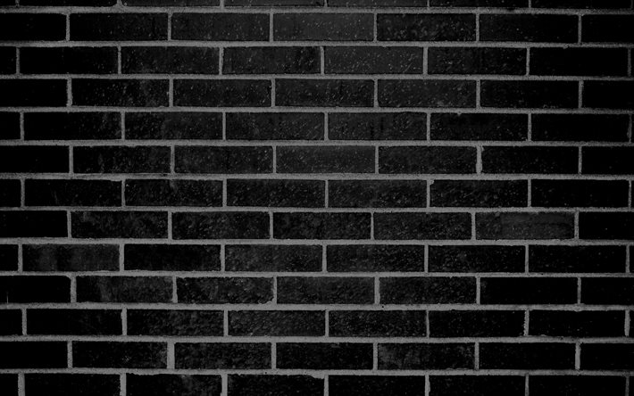 4k siyah brickwall, yakın &#231;ekim, siyah tuğla, tuğla dokular, siyah tuğla duvar, makro, tuğla, duvar, siyah arka plan, siyah taş arka plan