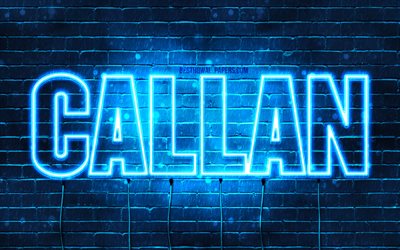 Callan, 4k, pap&#233;is de parede com os nomes de, texto horizontal, Callan nome, luzes de neon azuis, imagem com Callan nome