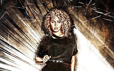 4k, Beyonce, grunge art, amerikkalainen laulaja, musiikin t&#228;hdet, Beyonce Giselle Knowles-Carter, ruskea abstrakti-s&#228;teilt&#228;, Beyonce 4K
