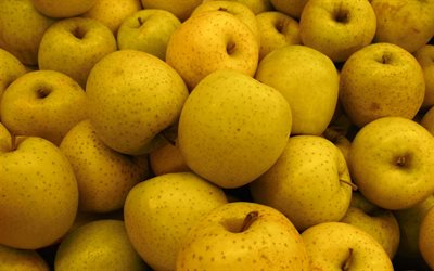 yellow apples, fruits, background with apples, apple texture, apples