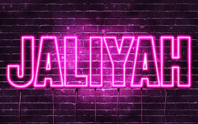 Jaliyah, 4k, خلفيات أسماء, أسماء الإناث, Jaliyah اسم, الأرجواني أضواء النيون, نص أفقي, صورة مع Jaliyah اسم