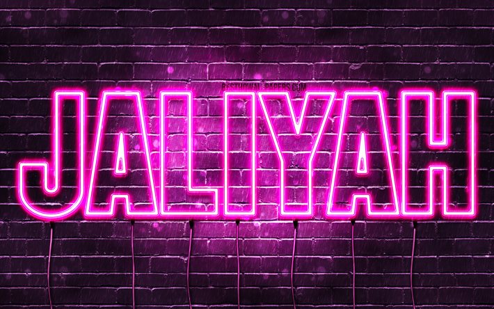 Jaliyah, 4k, Jaliyah isim isim, kadın adları, Jaliyah adı, mor neon ışıkları, yatay metin, resim ile duvar kağıtları