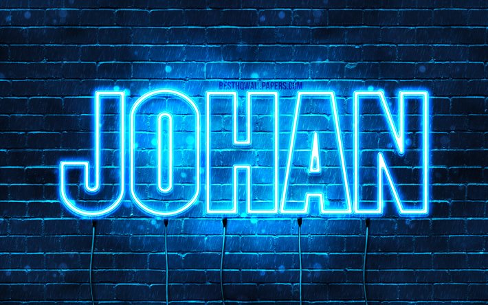 Johan, 4k, pap&#233;is de parede com os nomes de, texto horizontal, Johan nome, luzes de neon azuis, imagem com Johan nome