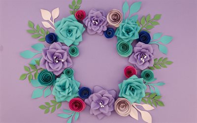 circle roses frame, flower wreath, floral concepts, floral frames, violet backgrounds, colorful flowers, roses wreath, roses frames, background with flowers
