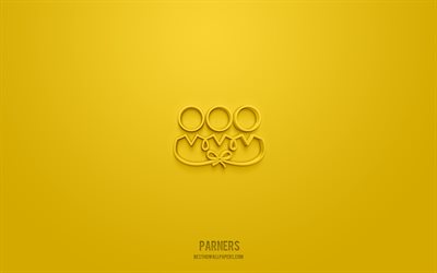 Partners 3d icon, yellow background, 3d symbols, Partners, business icons, 3d icons, Partners sign, business 3d icons