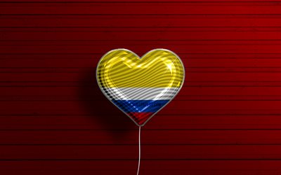 I Love Napo, 4k, realistic balloons, red wooden background, Day of Napo, ecuadorian provinces, flag of Napo, Ecuador, balloon with flag, Provinces of Ecuador, Napo flag, Napo