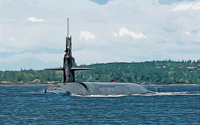 USS Alabama SSBN-731, 4k, vector art, SSBN-731, submarines, United States Navy, US army, abstract ships, battleship, US Navy, Ohio-class, Alabama SSBN-731