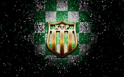 ktp fc, logo glitter, veikkausliiga, sfondo a scacchi bianco verde, calcio, squadra di calcio finlandese, logo ktp fc, arte del mosaico, fc ktp