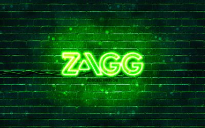 zagg logotipo verde, 4k, green brickwall, zagg logo, marcas, zagg neon logo, zagg