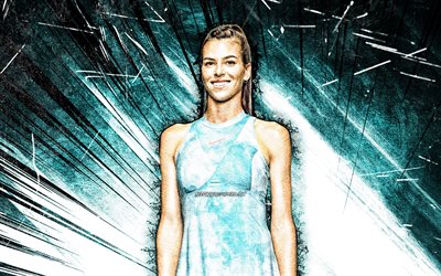 4k, Ajla Tomljanovic, grunge art, australian tennis players, WTA, blue abstract rays, tennis, fan art, Ajla Tomljanovic 4K