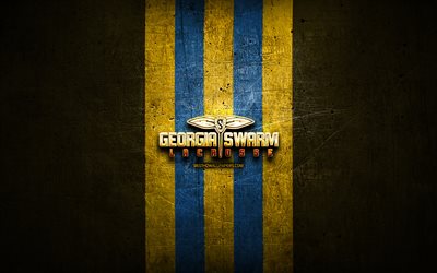 georgia swarm, logo dor&#233;, nll, fond m&#233;tallique jaune, &#233;quipe am&#233;ricaine de crosse, logo georgia swarm, ligue nationale de crosse, crosse