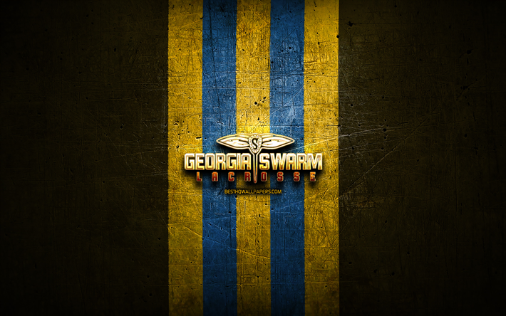georgia swarm, logotipo dorado, nll, fondo de metal amarillo, equipo americano de lacrosse, logotipo de georgia swarm, liga nacional de lacrosse, lacrosse