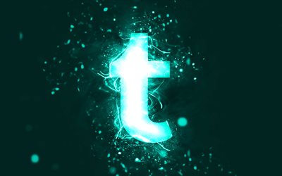 tumblr turquesa logotipo, 4k, turquesa luzes de neon, criativo, turquesa abstrato de fundo, tumblr logo, rede social, tumblr