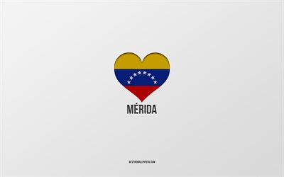 I Love Merida, Venezuela cities, Day of Merida, gray background, Merida, Venezuela, Venezuelan flag heart, favorite cities, Love Merida