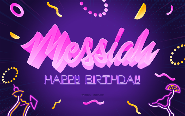 Happy Birthday Messiah, 4k, Purple Party Background, Messiah, creative art, Happy Messiah birthday, Matteo name, Messiah Birthday, Birthday Party Background