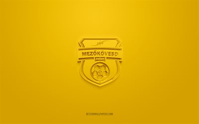 Mezokovesd Zsory, creative 3D logo, yellow background, NB I, 3d emblem, Hungarian football club, Hungary, 3d art, football, Mezokovesd Zsory 3d logo