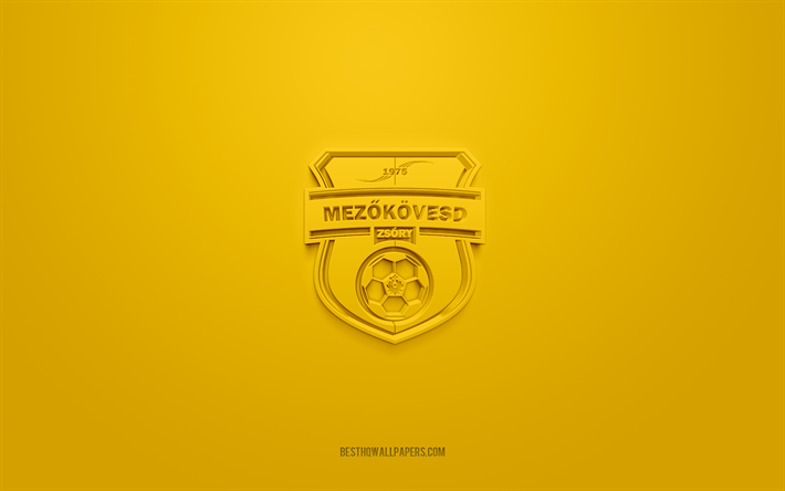 Mezokovesd Zsory, creative 3D logo, yellow background, NB I, 3d emblem, Hungarian football club, Hungary, 3d art, football, Mezokovesd Zsory 3d logo