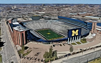 Michigan Stadium, 4k, vector art, Michigan Stadium drawing, creative art, Michigan Stadium art, vector drawing, Michigan Wolverines, Michigan, USA