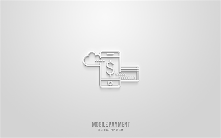 icona 3d di pagamento mobile, sfondo bianco, simboli 3d, pagamento mobile, icone di affari, icone 3d, segno di pagamento mobile, icone di affari 3d