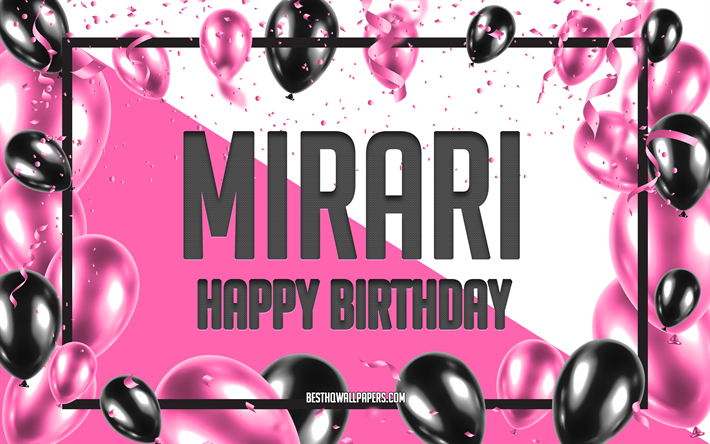Happy Birthday Mirari, Birthday Balloons Background, Mirari, wallpapers with names, Mirari Happy Birthday, Pink Balloons Birthday Background, greeting card, Mirari Birthday