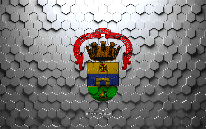 drapeau de porto alegre, art en nid d abeille, drapeau d hexagones de porto alegre, art d hexagones 3d de porto alegre