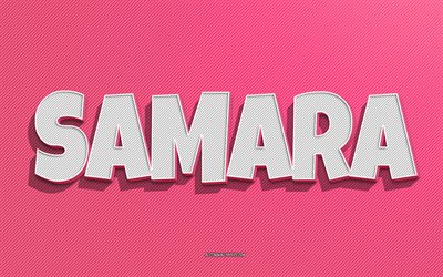 Samara, pink lines background, wallpapers with names, Samara name, female names, Samara greeting card, line art, picture with Samara name