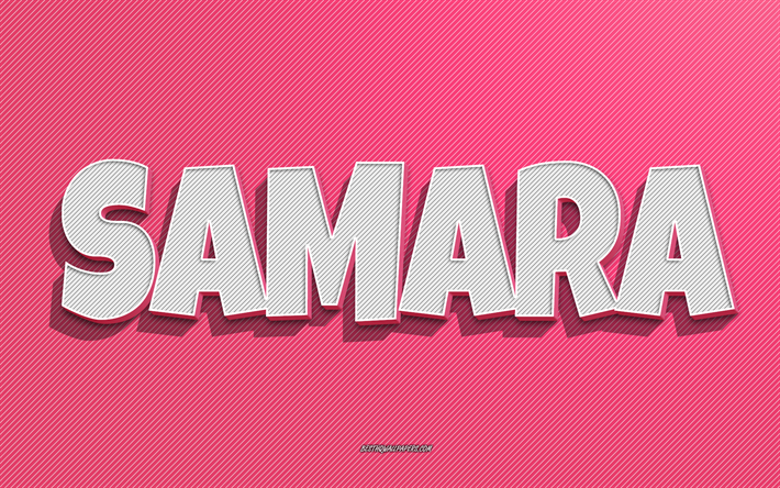 サマラ, ピンクの線の背景, 名前の壁紙, サマラ名, 女性の名前, サマラグリーティングカード, 線画, サマラの名前の写真