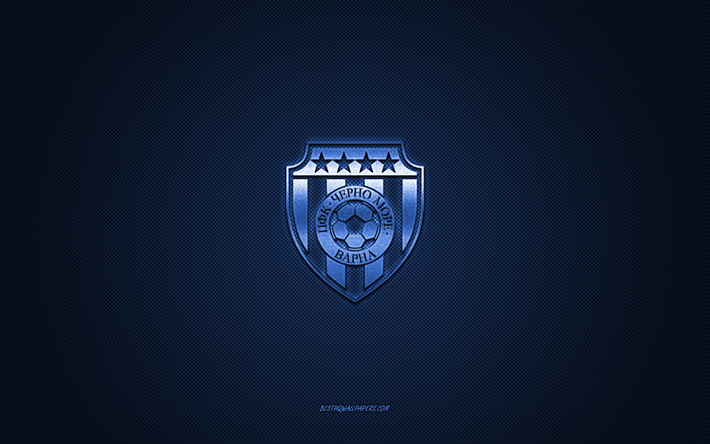 pfc cherno more varna, bulgarian jalkapalloseura, sininen logo, sininen hiilikuitu tausta, bulgarian ykk&#246;sliiga, parva liga, jalkapallo, varna, bulgaria, pfc cherno more varna logo
