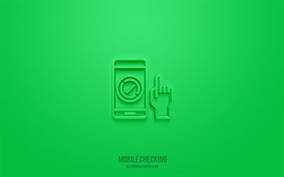 Mobile checking 3d icon, green background, 3d symbols, Mobile checking, technology icons, 3d icons, Mobile checking sign, technology 3d icons