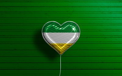 I Love Sucumbios, 4k, realistic balloons, green wooden background, Day of Sucumbios, ecuadorian provinces, flag of Sucumbios, Ecuador, balloon with flag, Provinces of Ecuador, Sucumbios flag, Sucumbios
