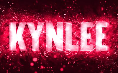 Download wallpapers Happy Birthday Kynlee, 4k, pink neon lights, Kynlee ...