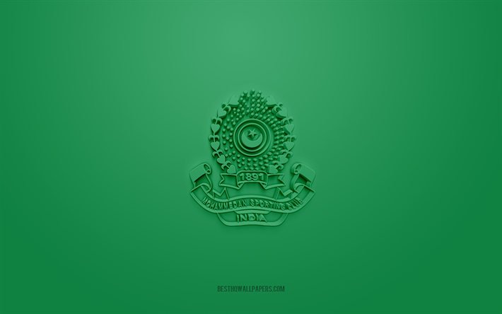 mohammedan sc, logotipo 3d creativo, fondo verde, efli, club de f&#250;tbol indio americano, elite football league of india, kolkata, india, f&#250;tbol americano, logotipo 3d de mohammedan sc