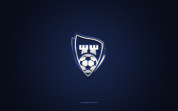 sarpsborg 08 ff, squadra di calcio norvegese, logo blu, sfondo blu in fibra di carbonio, eliteserien, calcio, sarpsborg, norvegia, logo sarpsborg 08 ff