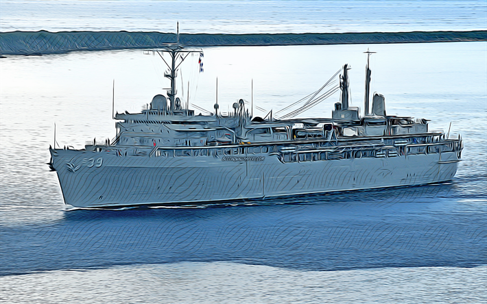 ussエモリーsランド, 4k, ベクトルアート, as-39, 潜水母艦, アメリカ海軍, 米軍, 抽象船, 戦艦, 米海軍, ランドクラス, ussエモリーsランドas-39